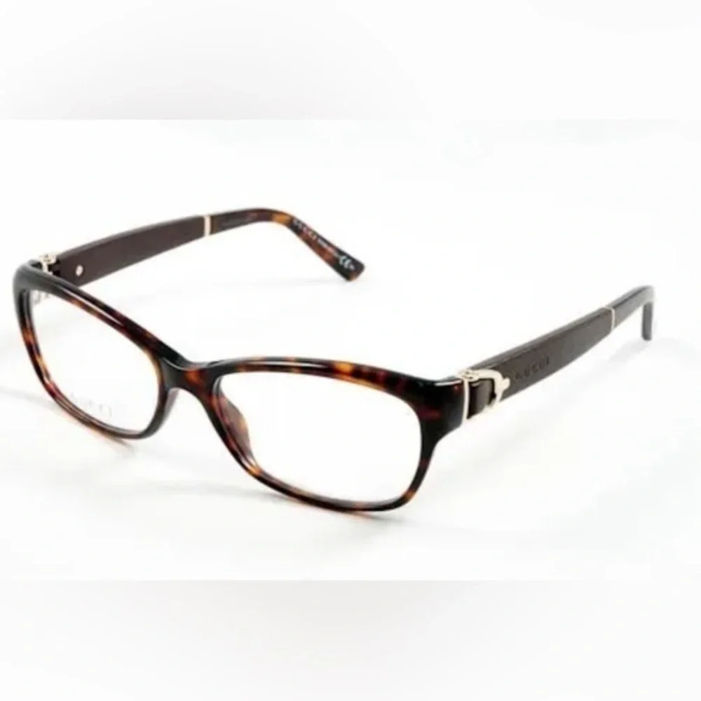 Gucci Full Rim Frame Glasses for Women Brown Tortoiseshell Frame & Leather Sides
